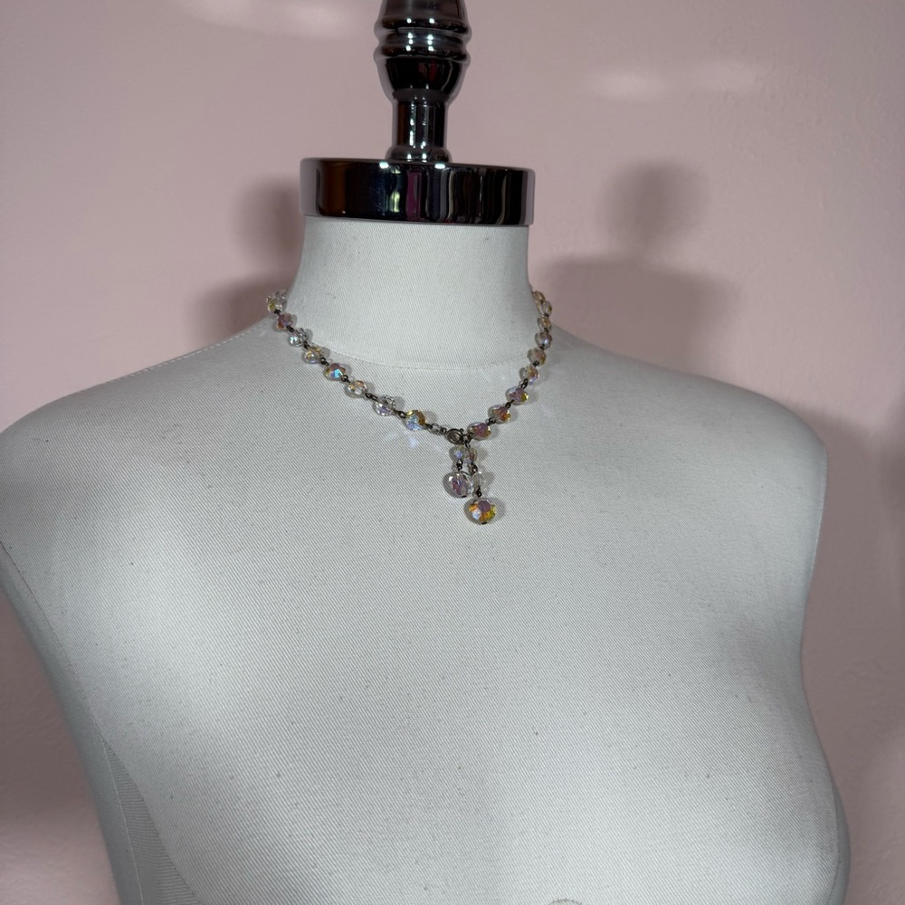 Vintage 1940’s Retro art deco aurora borealis glass crystal choker necklace 16in - Picture 7 of 13